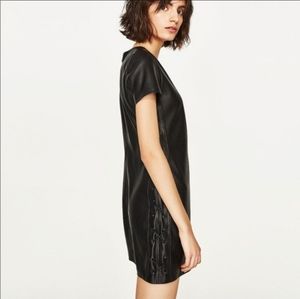 Zara Trafaluc Black Leather Dress w Lace-up Sides